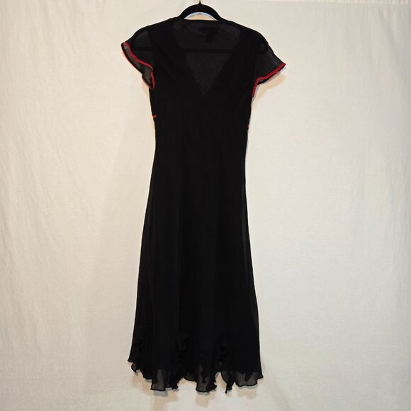 CDC Whimsigoth Y2K Black Mesh Sheer Red Lace Babydoll Asymmetrical Dress Size 4. - Picture 2 of 14